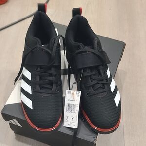 adidas Black Sneakers with White Stripes and Red Accent